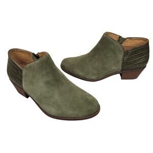 Vionic Marissa Booties Womens 8.5 Olive Suede Ankle Zip Comfort Shoes EUC